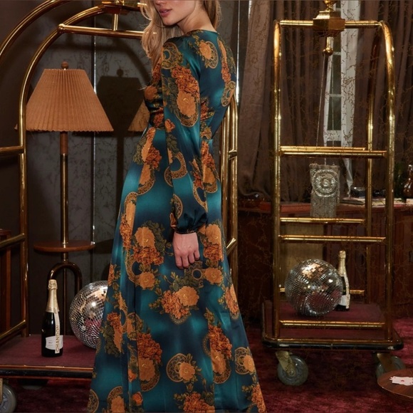 Gizelle Teal Printed Floral Maxi Dress green brown - Picture 2 of 16